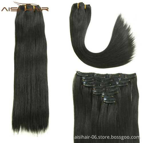 Best Selling Long Silky Straight Wave Hair Pieces Synthetic 16 Clips in Hair Extensions for Women